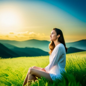 An image featuring a serene, tranquil setting with a person enjoying a peaceful moment outdoors