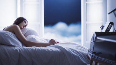 An image showcasing a serene bedroom scene; a cozy bed with crisp white sheets bathed in soft moonlight, while a relaxed individual peacefully drifts off to sleep, aided by the benefits of CBD