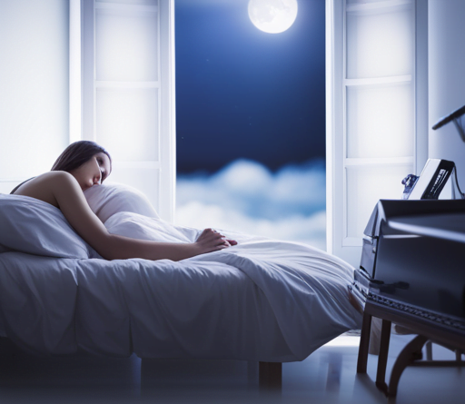 An image showcasing a serene bedroom scene; a cozy bed with crisp white sheets bathed in soft moonlight, while a relaxed individual peacefully drifts off to sleep, aided by the benefits of CBD